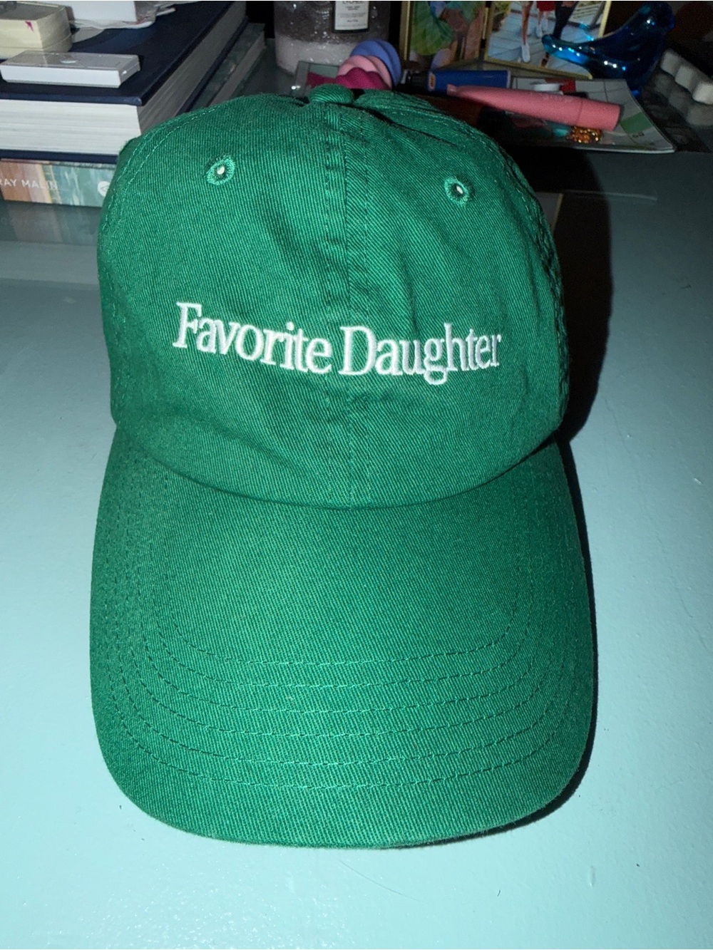 Favorite Daughter Green Baseball Cap with White Embroidered Logo